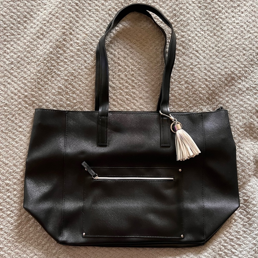 Black Faux Leather Tote